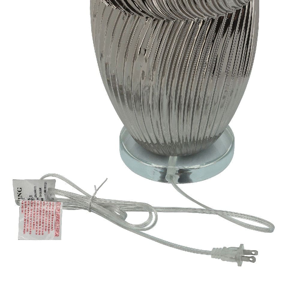 36 Inch Table Lamp with Metallic Spiral Design Silver