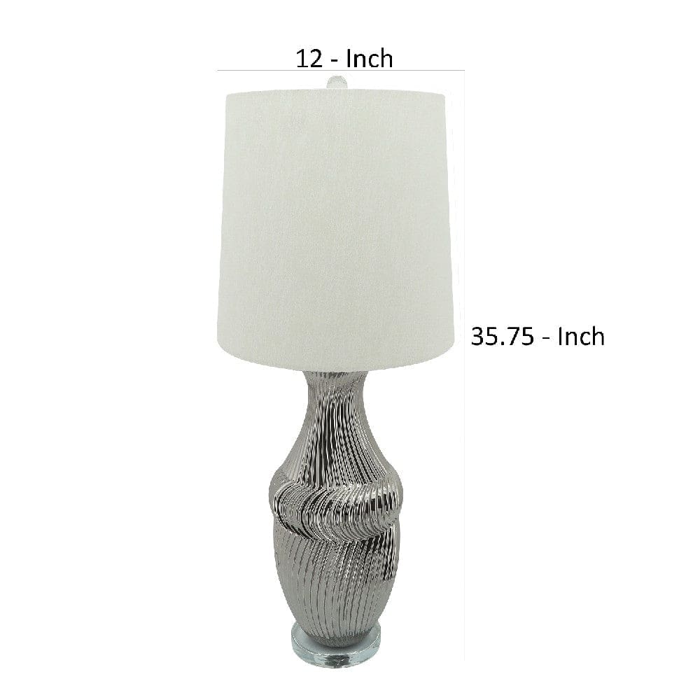 36 Inch Table Lamp with Metallic Spiral Design Silver