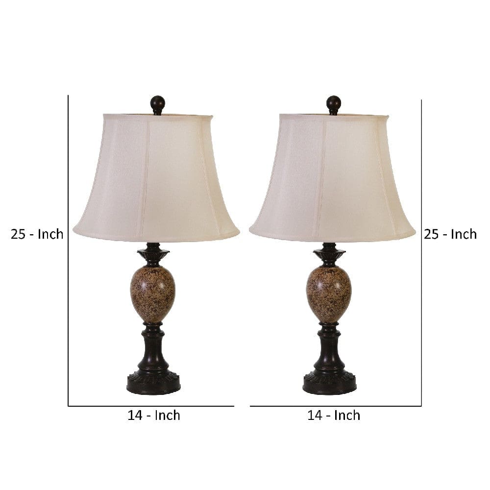 25 Inch Classy Table Lamps with Empire Shade Set of 2 Brown