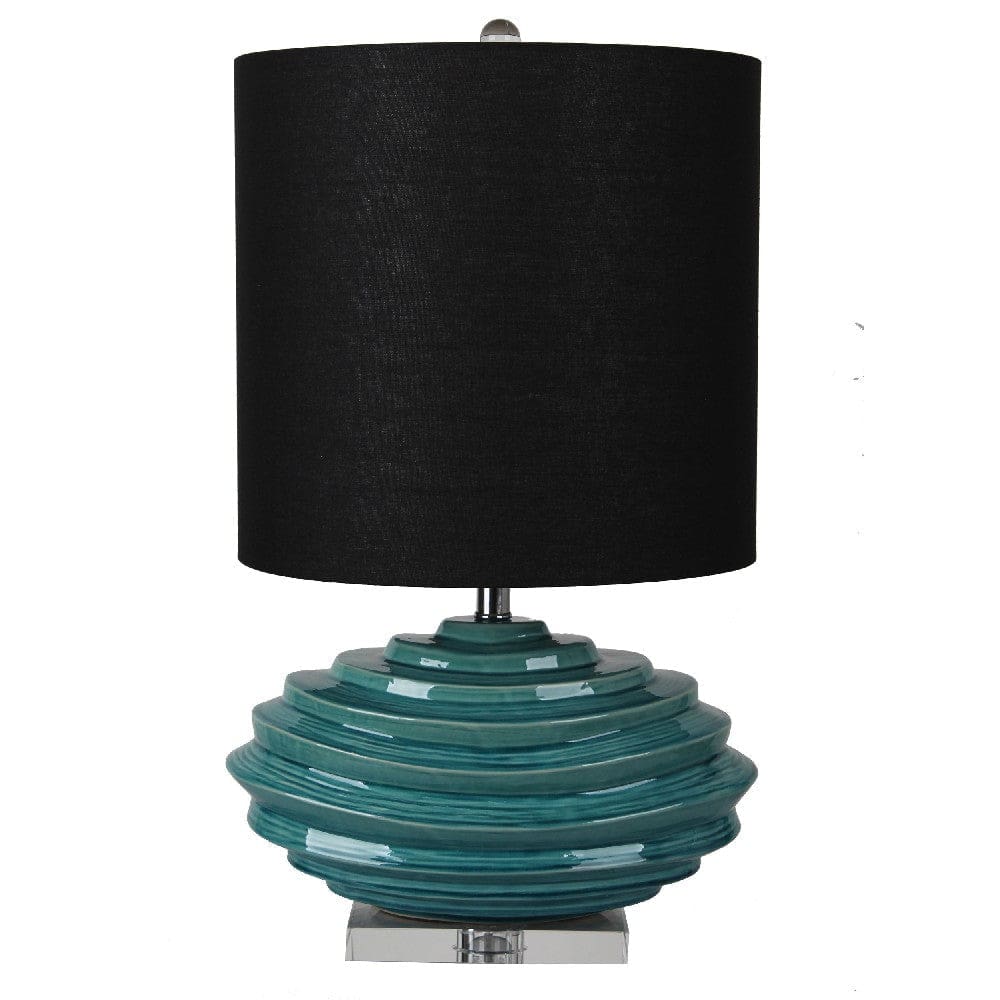 27 Inch Table Lamp with Stylized Spiral Ceramic Base Teal