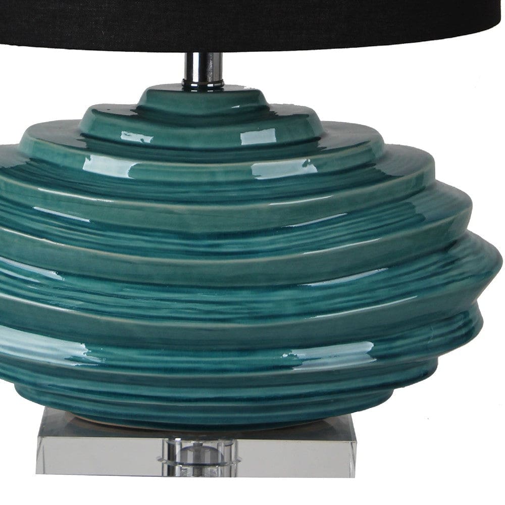 27 Inch Table Lamp with Stylized Spiral Ceramic Base Teal