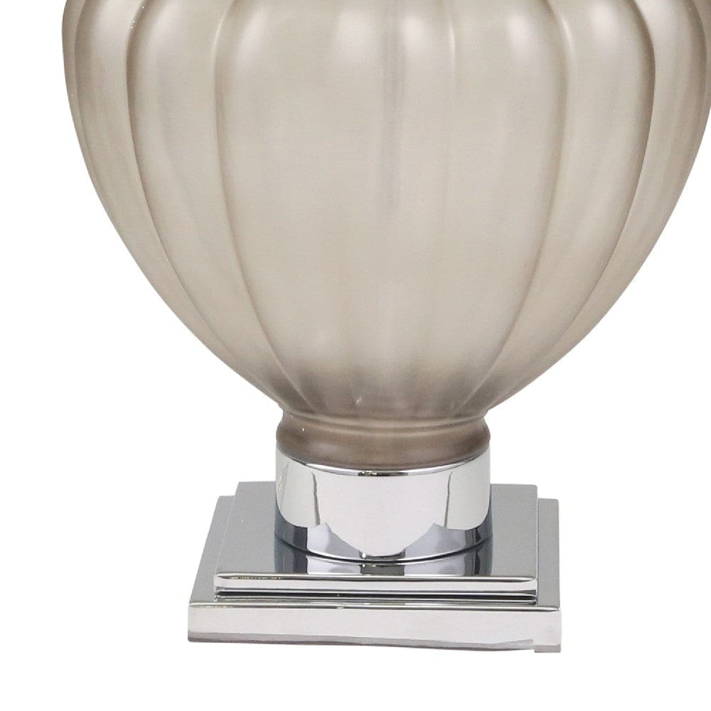 31 Inch Table Lamp with Urn Shaped Glass Faceted Body Gray