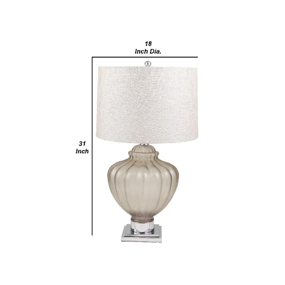 31 Inch Table Lamp with Urn Shaped Glass Faceted Body Gray