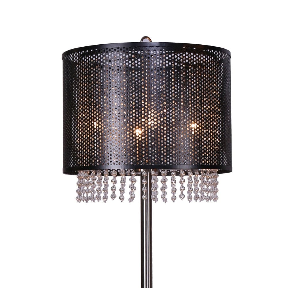 64 Inch Floor Lamp With Mesh Shade And Hanging Beads Black
