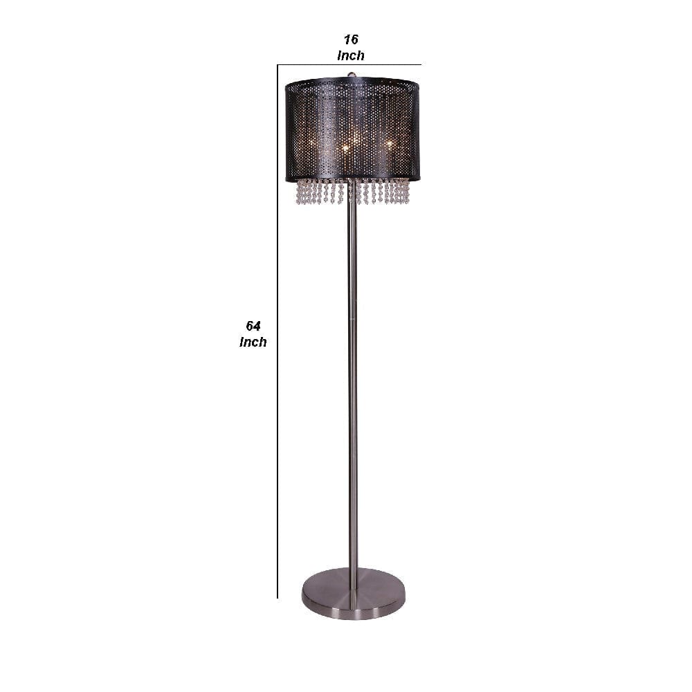 64 Inch Floor Lamp With Mesh Shade And Hanging Beads Black