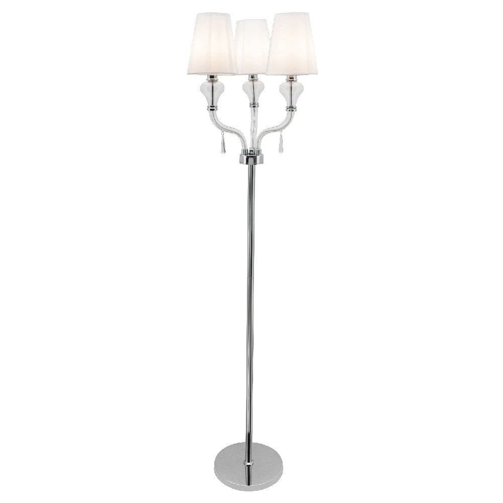 65 Inch Floor Lamp With 3 Flared Glass Accent Arms Silver