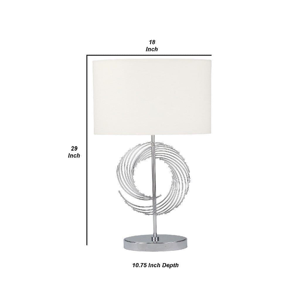 29 Inch Table Lamp with Abstract Spiral Art Design Silver