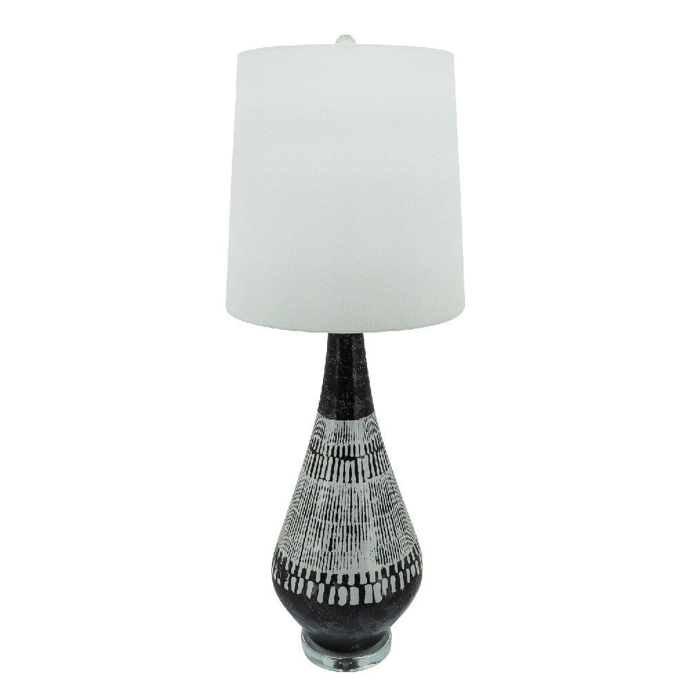 38 Inch Tapered Table Lamp Tribal Painted Art Black White