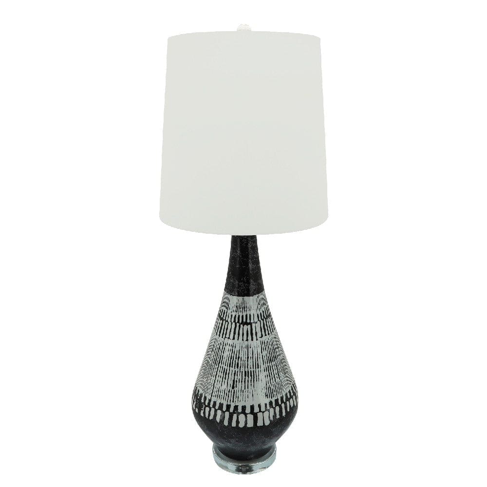 38 Inch Tapered Table Lamp Tribal Painted Art Black White