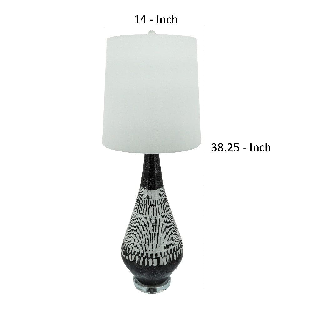 38 Inch Tapered Table Lamp Tribal Painted Art Black White