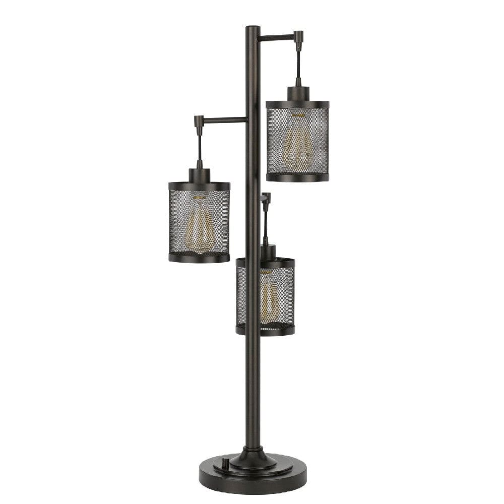 37 Inch Metal Table Lamp 3 Hanging Mesh Shades Bronze Black