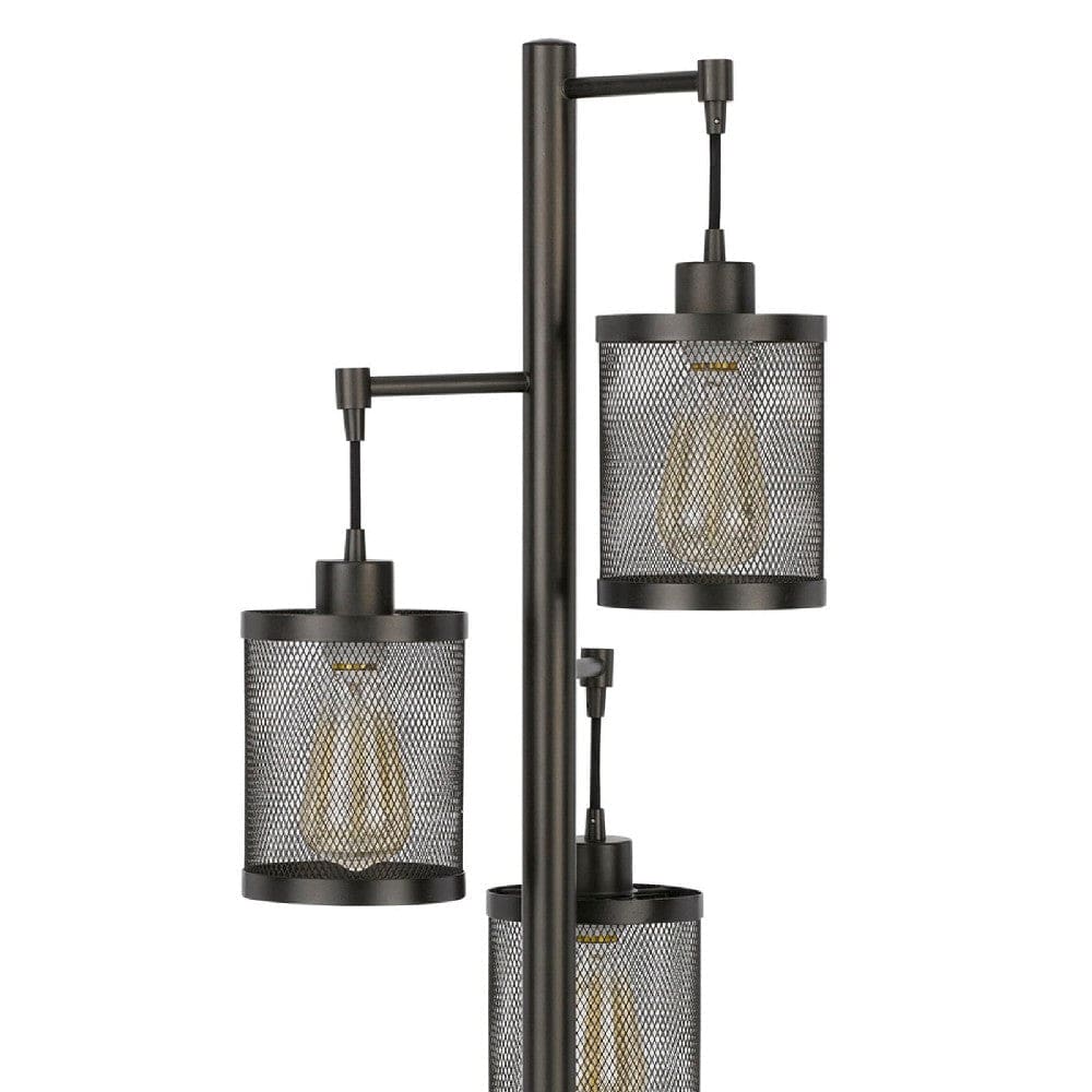 37 Inch Metal Table Lamp 3 Hanging Mesh Shades Bronze Black
