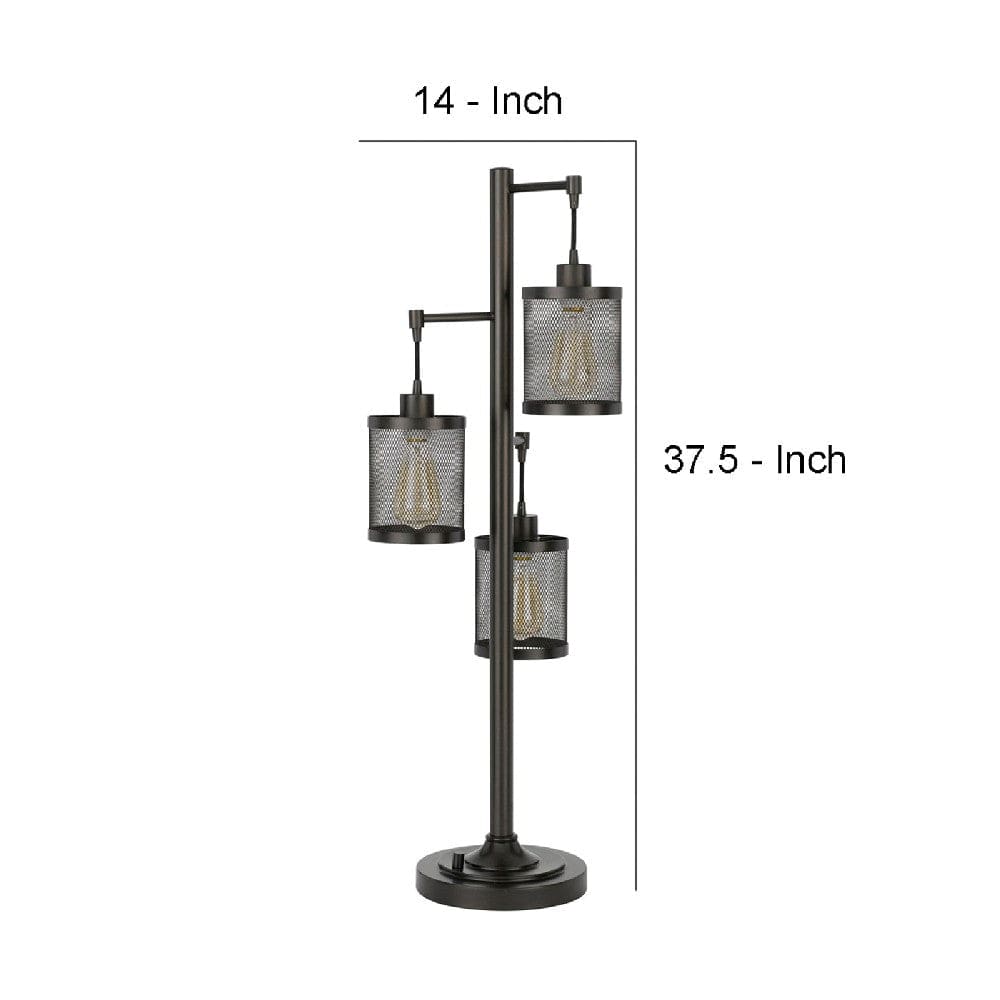 37 Inch Metal Table Lamp 3 Hanging Mesh Shades Bronze Black