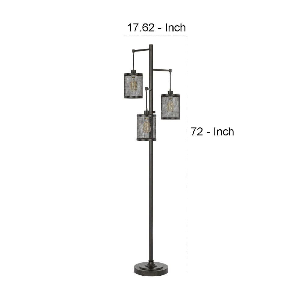72 Inch Metal Floor Lamp 3 Hanging Mesh Shades Bronze Black