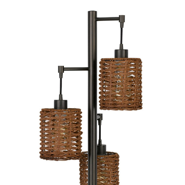 37 Inch Metal Table Lamp 3 Hanging Rattan Shades Bronze Black