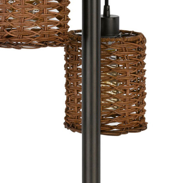 37 Inch Metal Table Lamp 3 Hanging Rattan Shades Bronze Black