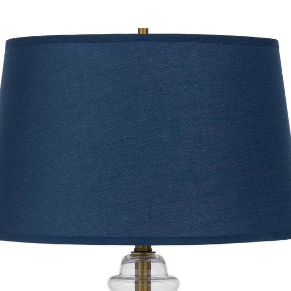 30 Inch Metal Table Lamp Glass Jar Base Blue Clear