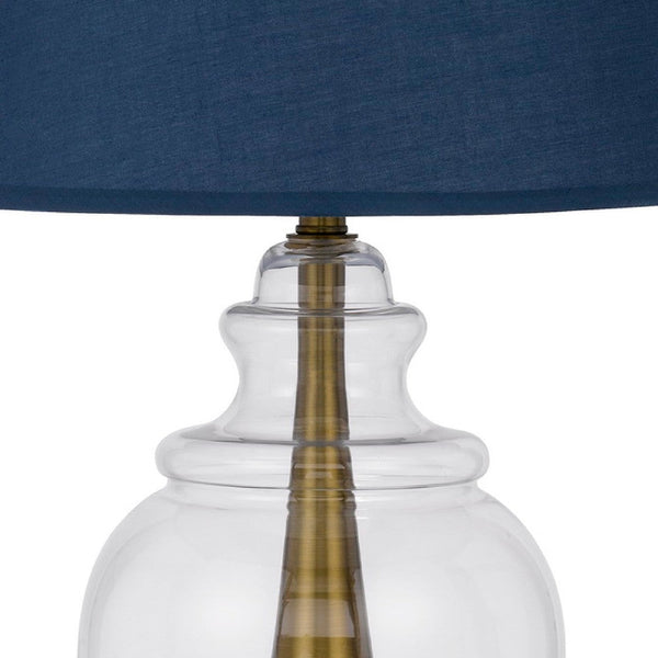 30 Inch Metal Table Lamp Glass Jar Base Blue Clear