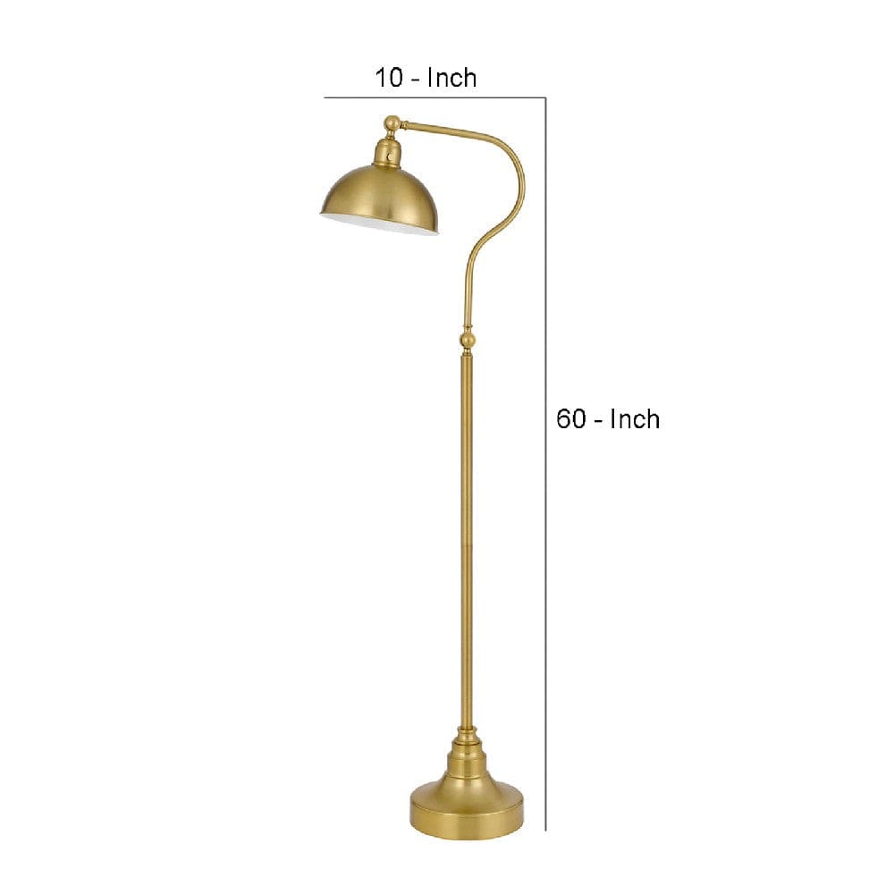 60 Inch Metal Curved Floor Lamp Adjustable Dome Shade Brass