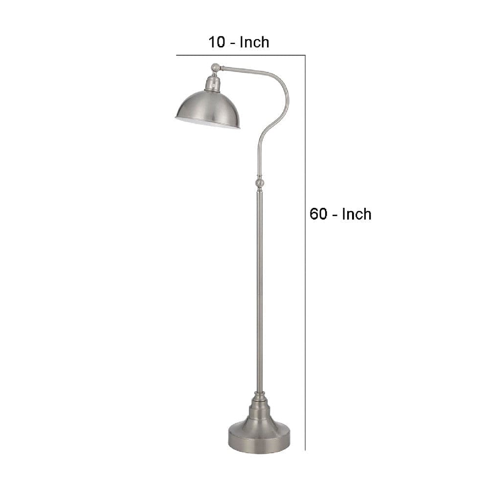 60 Inch Metal Curved Floor Lamp Adjustable Dome Shade Silver