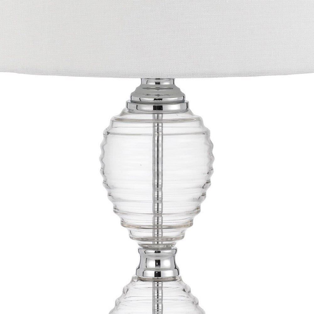 23 Inch Hourglass Ribbed Glass Base Table Lamp Dimmer Clear