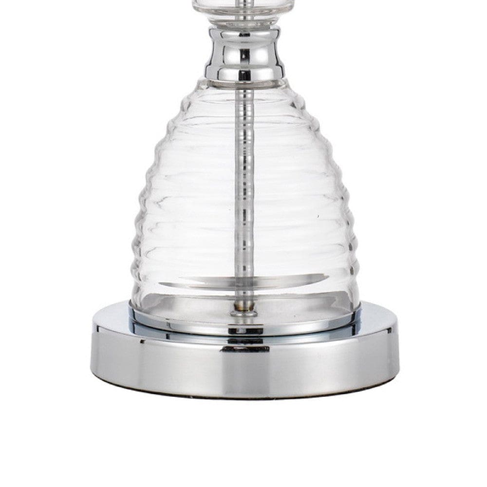 23 Inch Hourglass Ribbed Glass Base Table Lamp Dimmer Clear