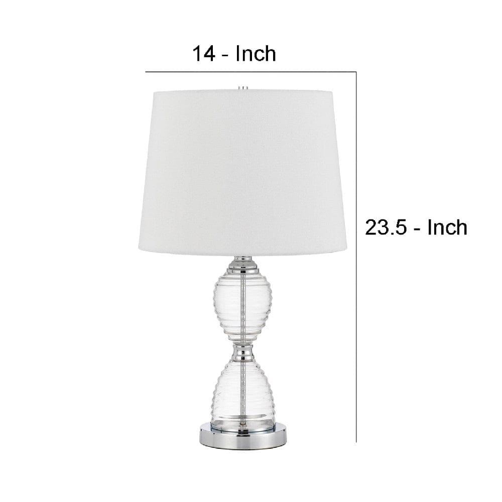 23 Inch Hourglass Ribbed Glass Base Table Lamp Dimmer Clear