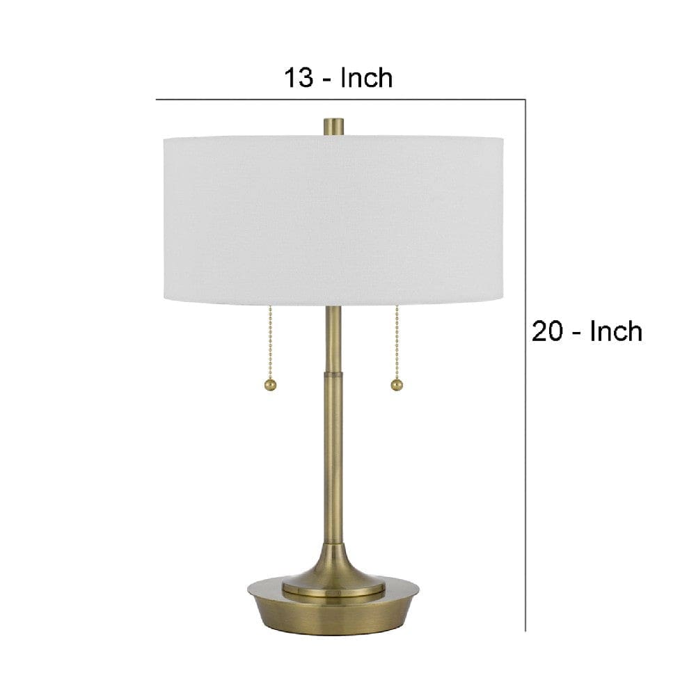 20 Inch Metal Table Lamp with Pull Chain Switch Brass