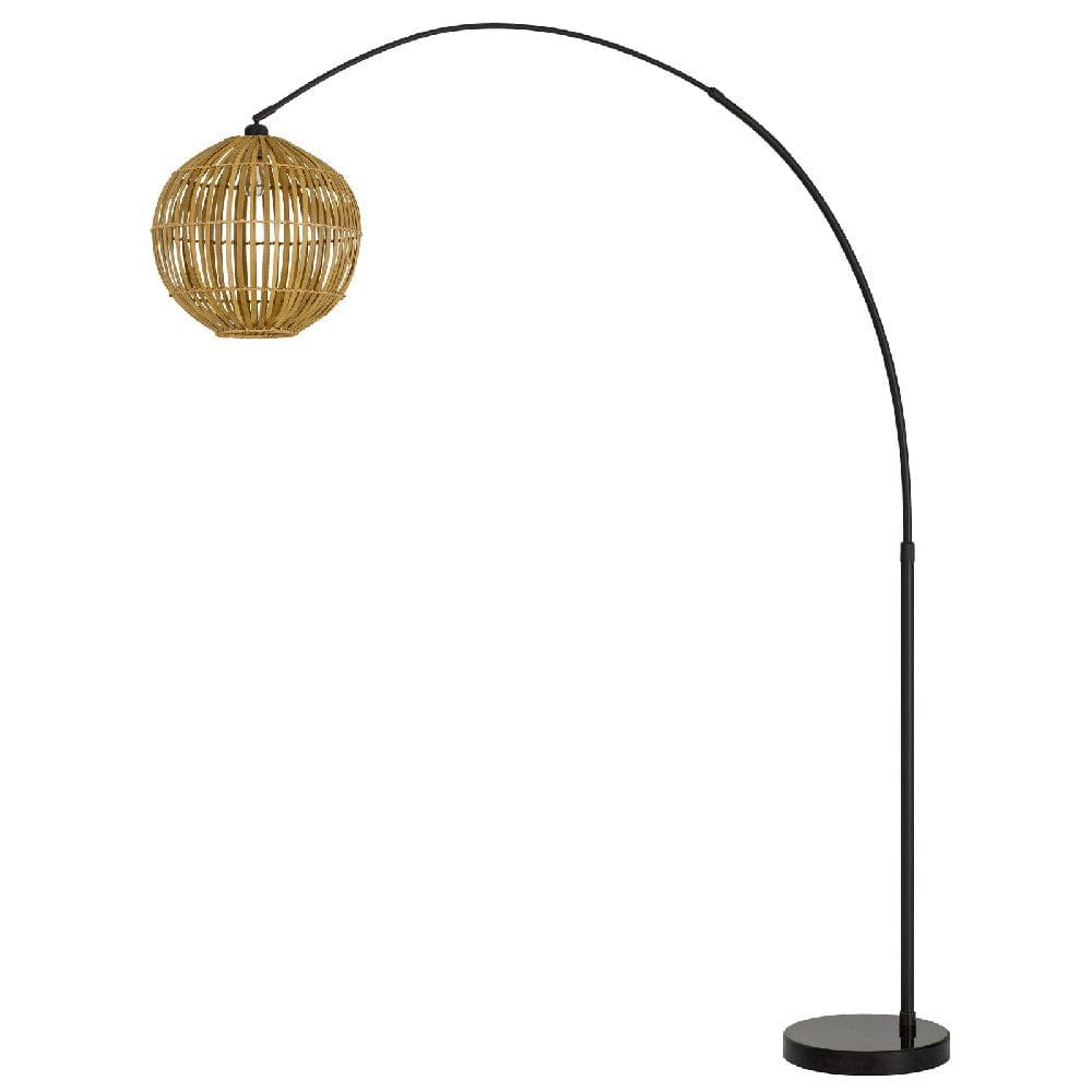 69 Inch Metal Arc Floor Lamp With Bamboo Shade Beige