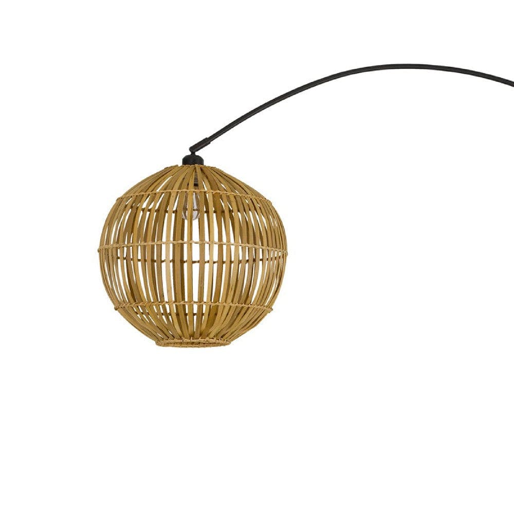 69 Inch Metal Arc Floor Lamp With Bamboo Shade Beige