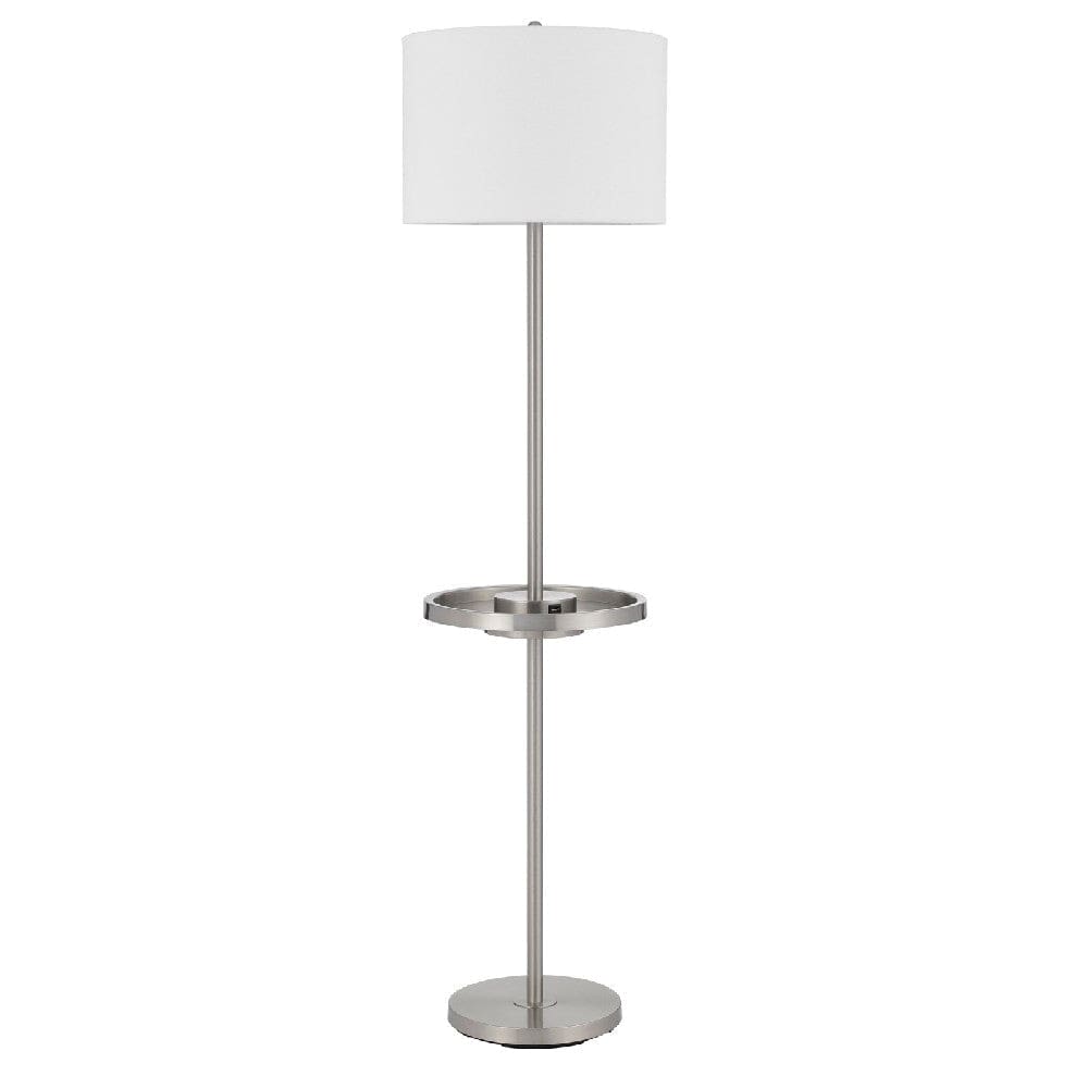 62 Inch Metal Floor Lamp Tray Dimmer 2 Usb Ports Silver