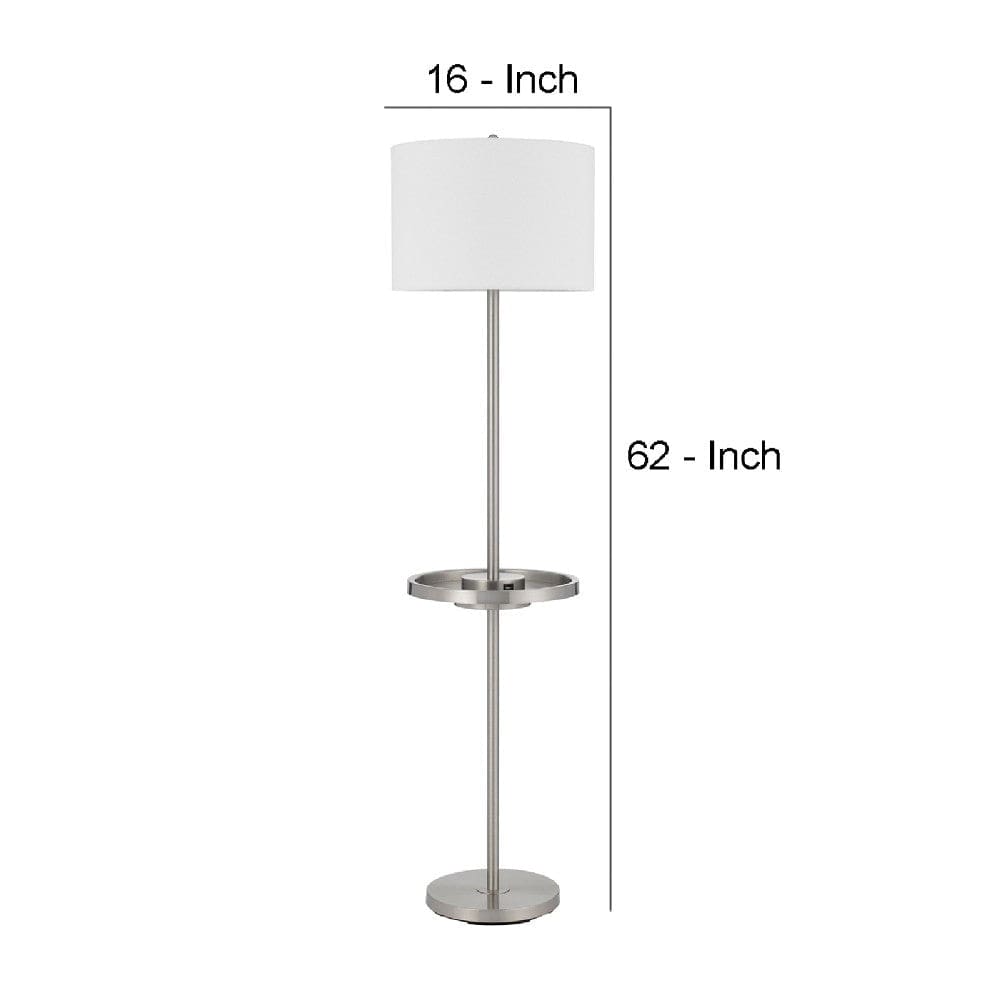 62 Inch Metal Floor Lamp Tray Dimmer 2 Usb Ports Silver