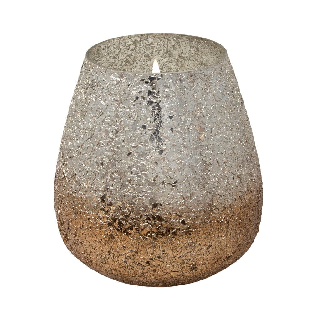 7.25 Inch Candle With Round Glass Encasing And Shimmery Detail Gold