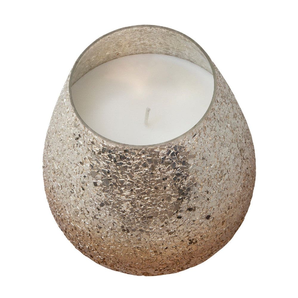 7.25 Inch Candle With Round Glass Encasing And Shimmery Detail Gold