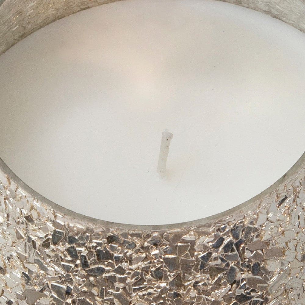 7.25 Inch Candle With Round Glass Encasing And Shimmery Detail Gold
