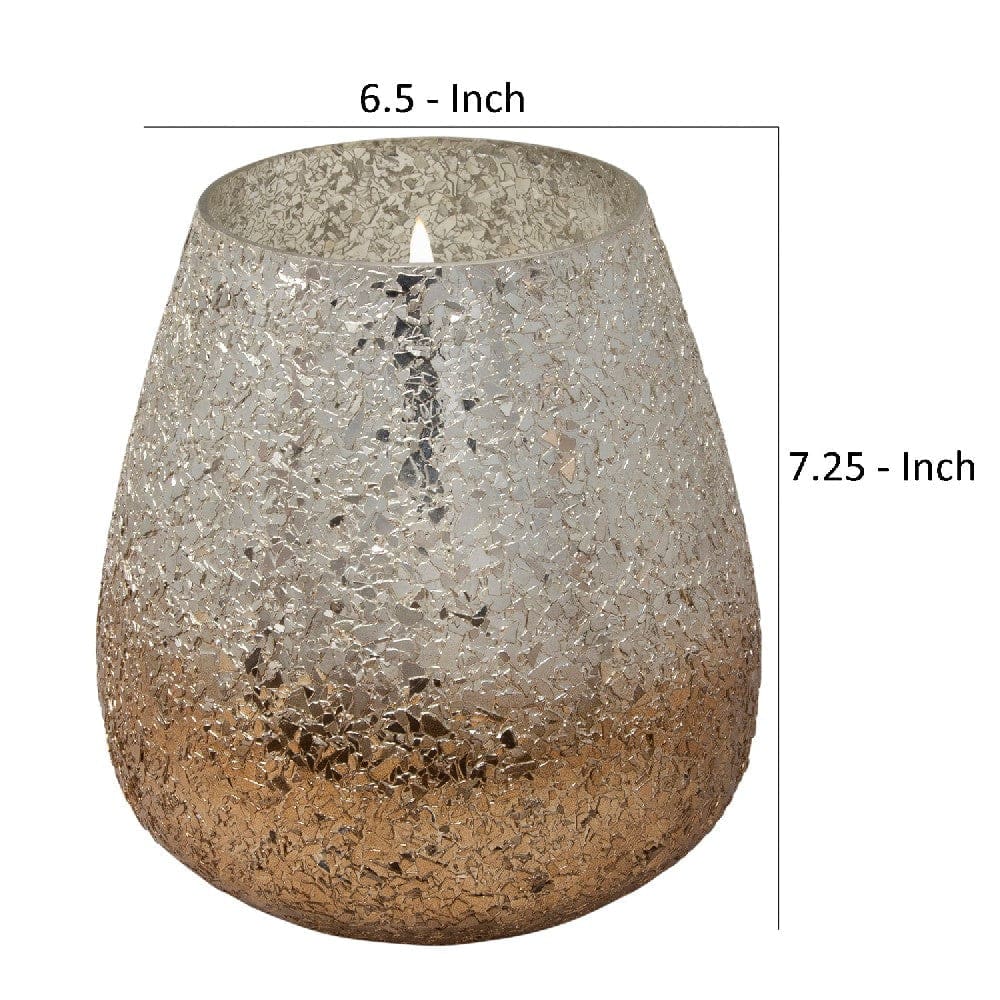 7.25 Inch Candle With Round Glass Encasing And Shimmery Detail Gold