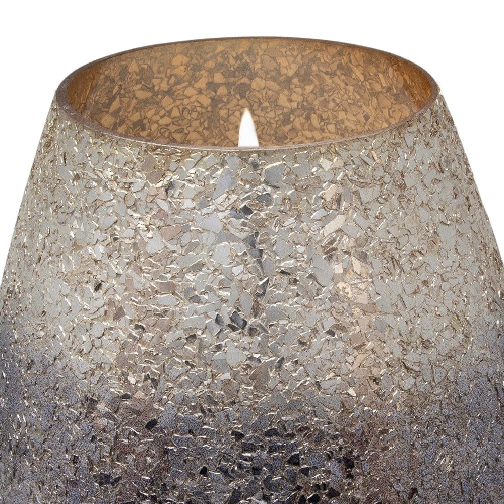 7.25 Inch Candle With Round Glass Encasing And Shimmery Detail Silver