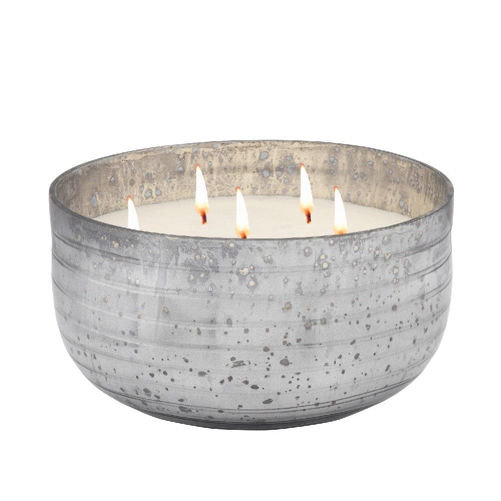 8.5 Inch Mindful Candle With Round Striped Bowl And Wax Gray