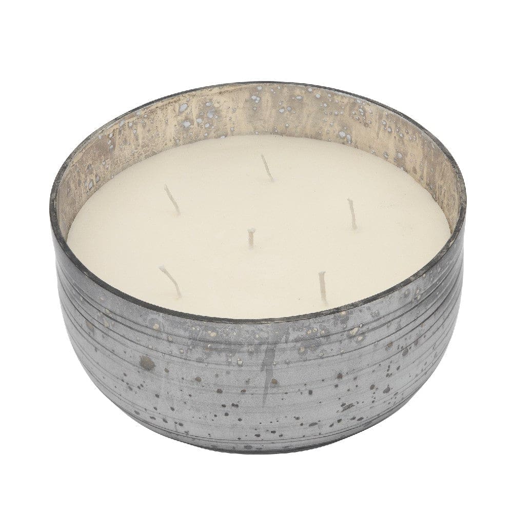 8.5 Inch Mindful Candle With Round Striped Bowl And Wax Gray