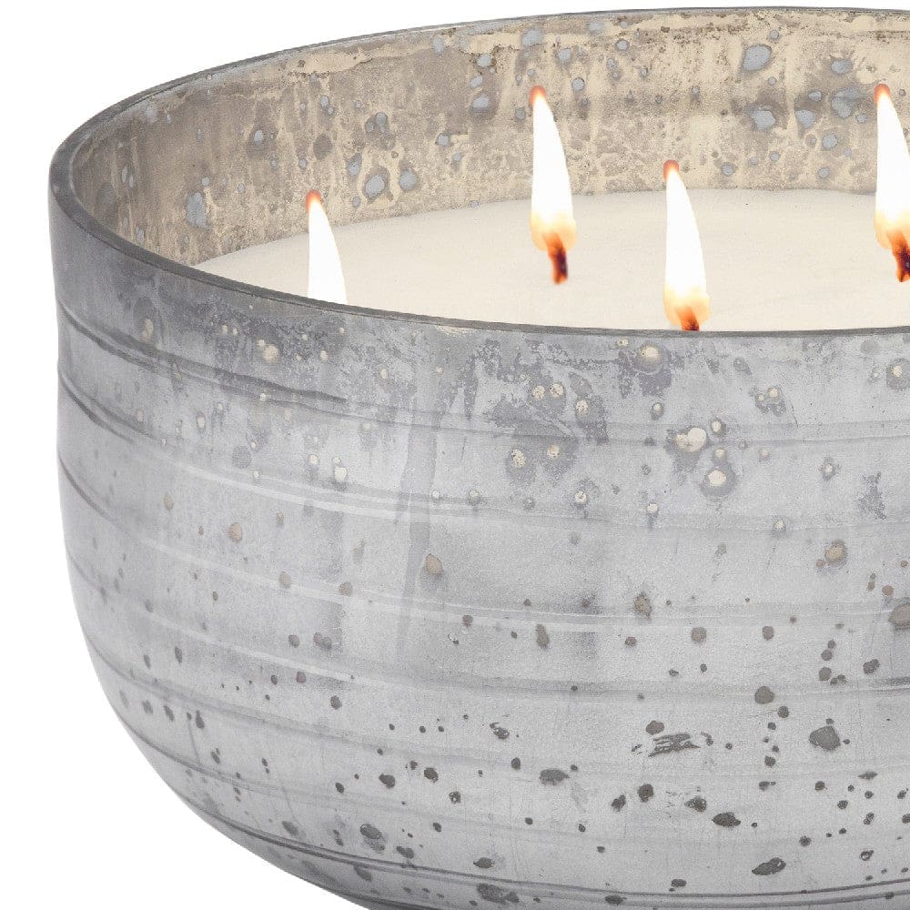 8.5 Inch Mindful Candle With Round Striped Bowl And Wax Gray