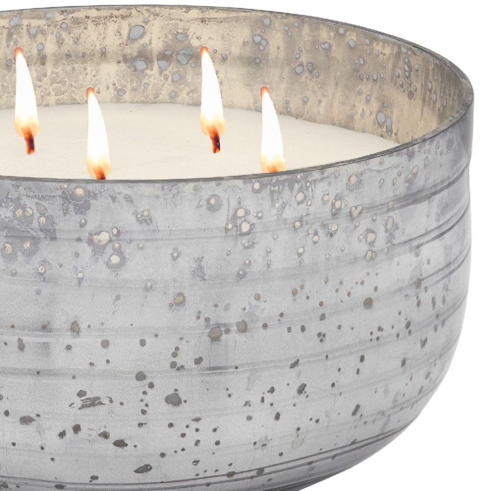 8.5 Inch Mindful Candle With Round Striped Bowl And Wax Gray