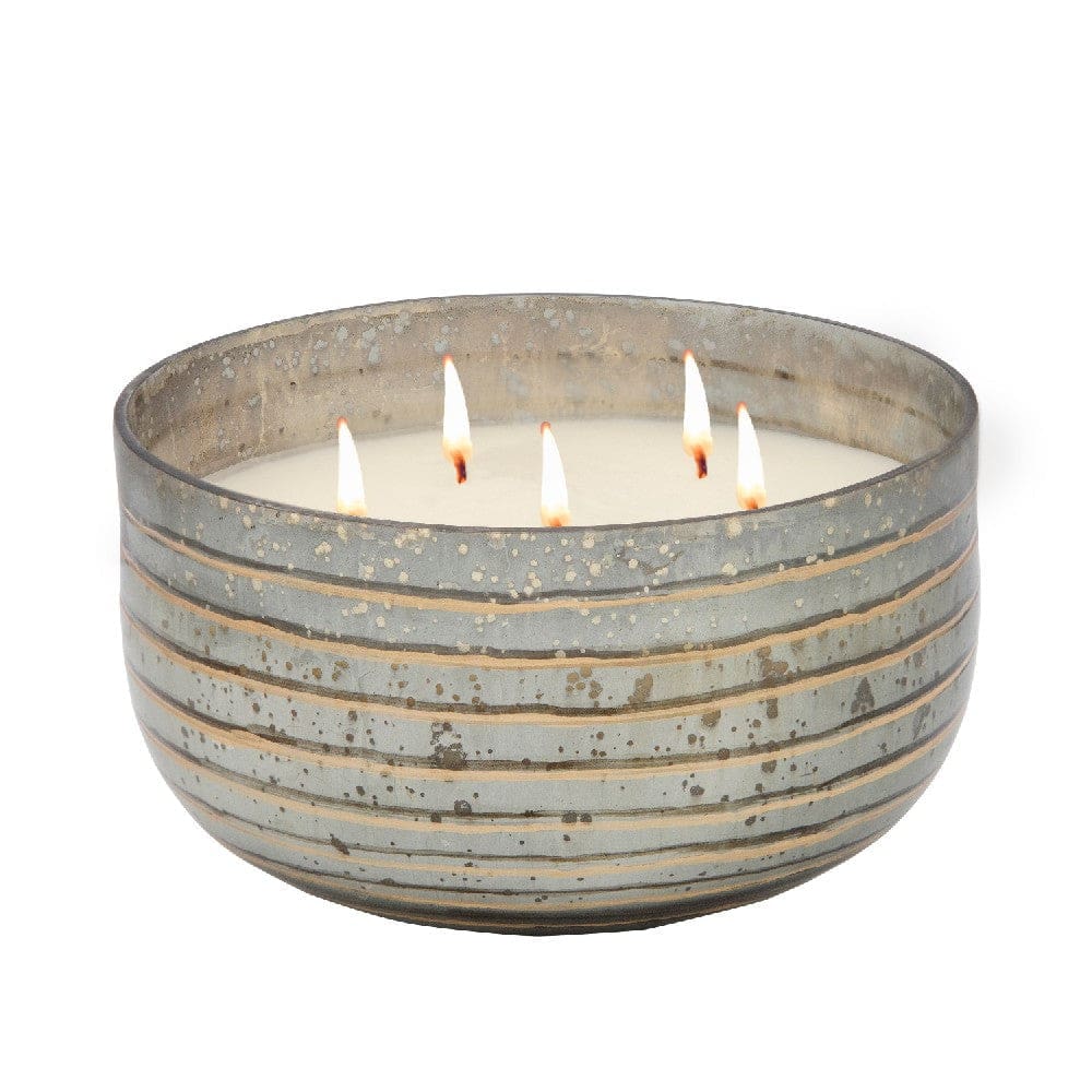 8.5 Inch Mindful Candle With Round Striped Bowl And Wax Bronze
