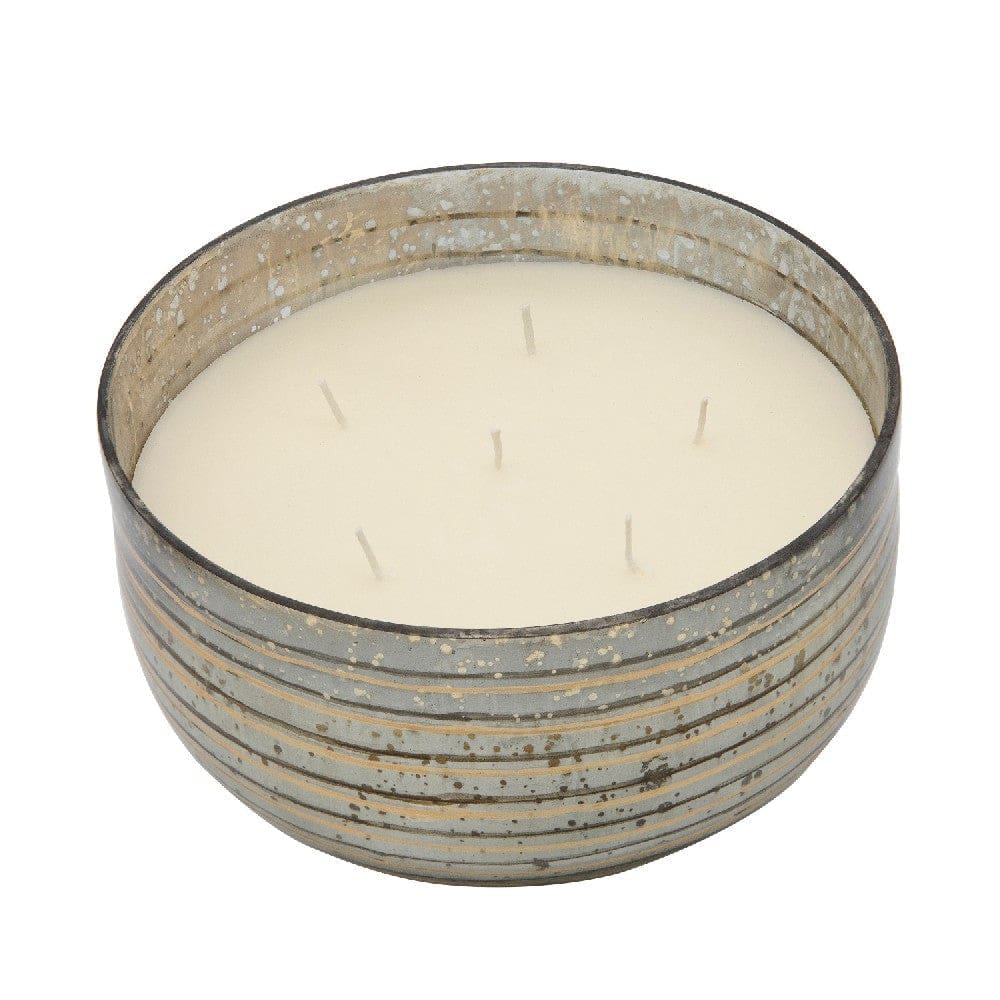 8.5 Inch Mindful Candle With Round Striped Bowl And Wax Bronze