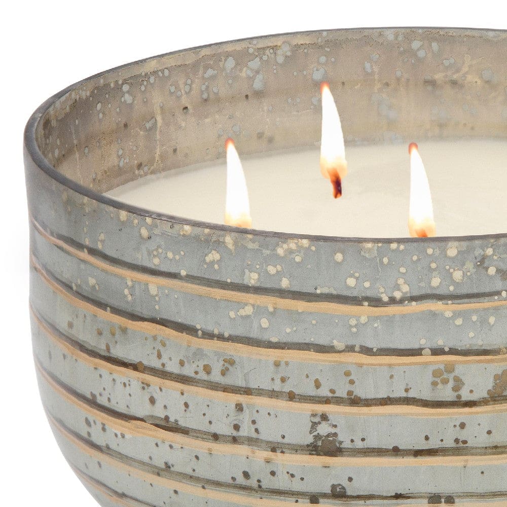 8.5 Inch Mindful Candle With Round Striped Bowl And Wax Bronze