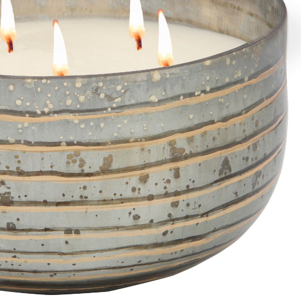 8.5 Inch Mindful Candle With Round Striped Bowl And Wax Bronze