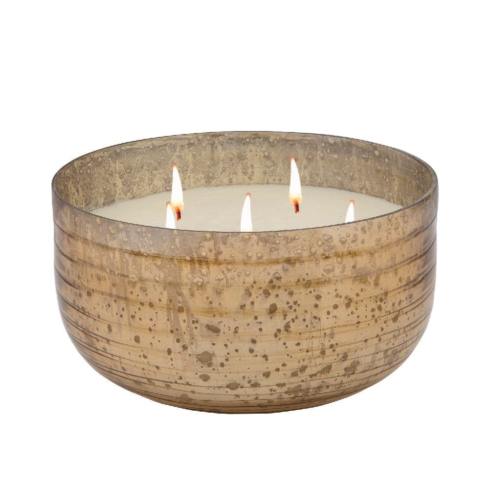 8.5 Inch Mindful Candle With Round Striped Bowl And Wax Gold