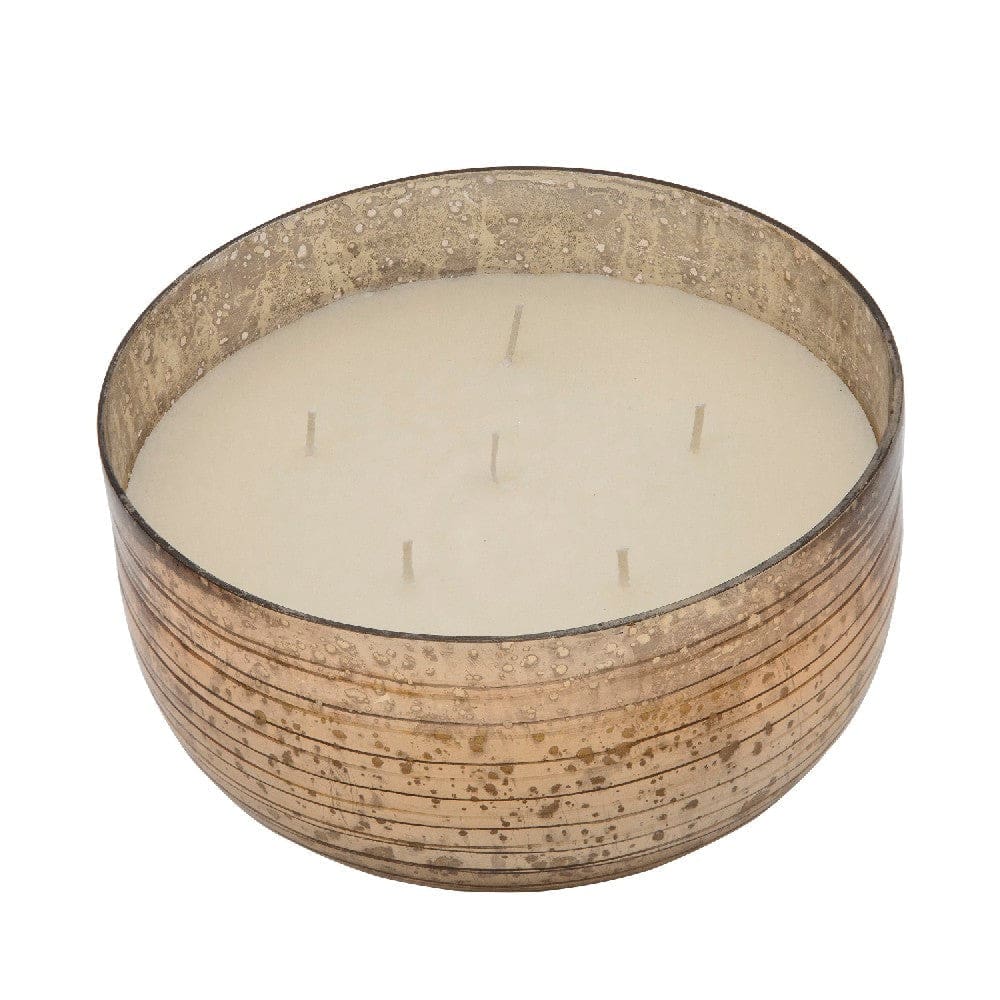 8.5 Inch Mindful Candle With Round Striped Bowl And Wax Gold