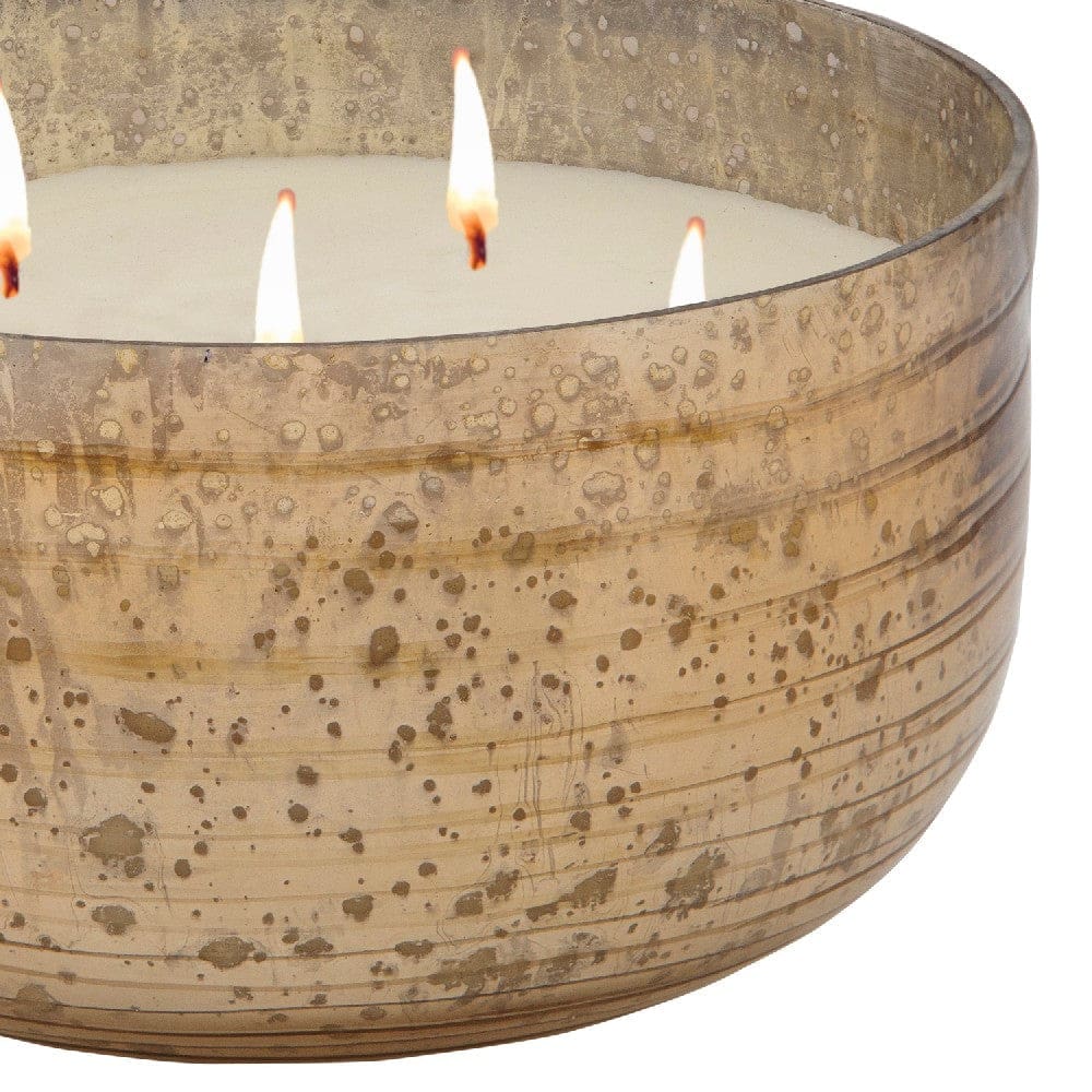 8.5 Inch Mindful Candle With Round Striped Bowl And Wax Gold