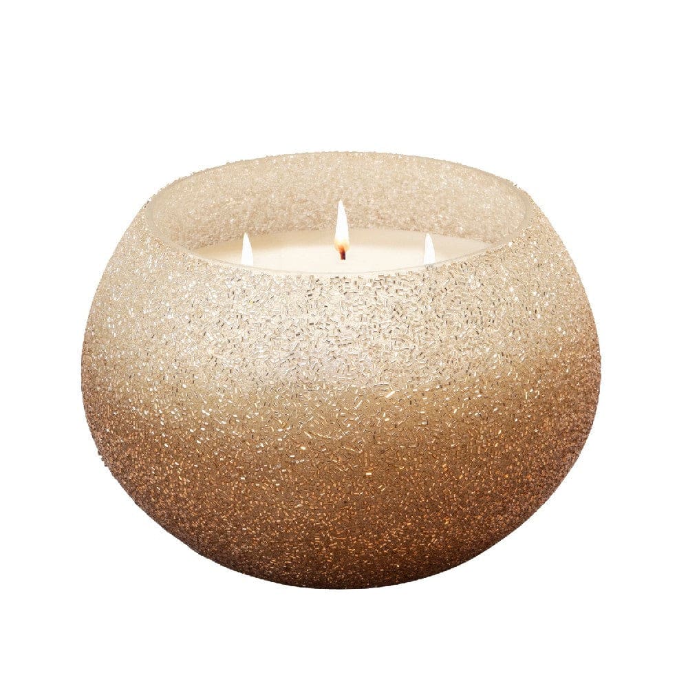 8 Inch Candle With Curved Round Case And Shimmery Details Gold