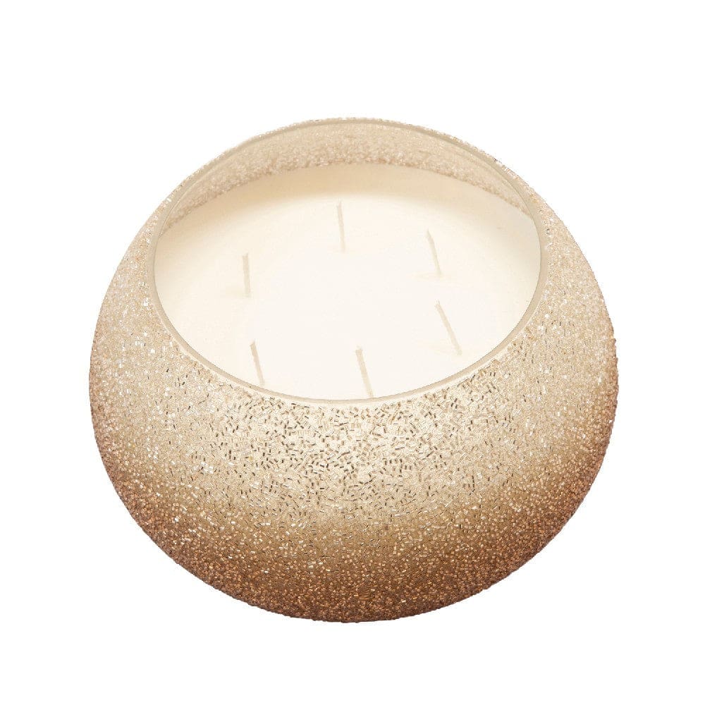 8 Inch Candle With Curved Round Case And Shimmery Details Gold